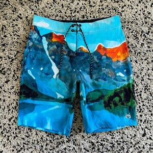 Greyson Painted Mountain Indian Wells Swim Short Hybrid Non Lined Men’s Size 32